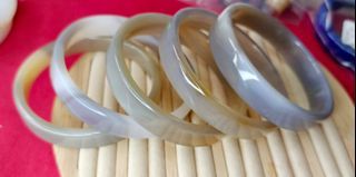 Natural Agate/Chalcedony Bangles creamy white and  Flat square Smooky
