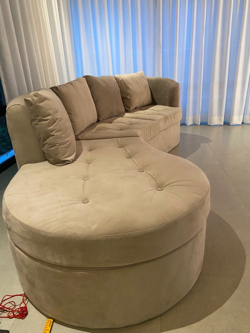 ( Selling Low ) Sofa Solid Mahogany Wood (Category: Sofas) located in Rizal. Submitted by eunbo (Listing ID 1309843453, Image 1). Description: customised. ordered from Pampanga. 290 cm length velvet fabric color grey issue: buttons removed .