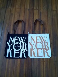 New Yorker black and cream canvas tote bag with zipper bundle