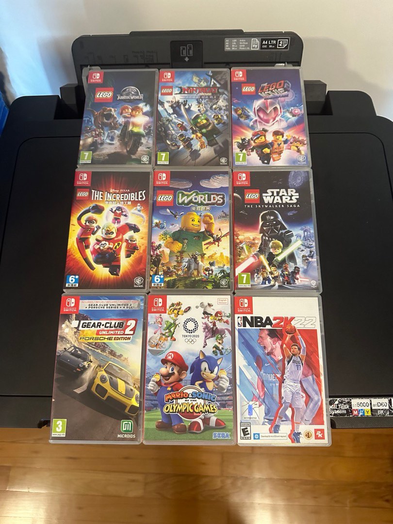 Nintendo Switch game Lego Jurassic World Lego Ninjago Lego movie video game The incredibles Lego Worlds Lego Star Wars Gear club unlimited