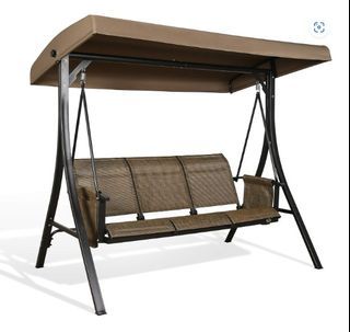 Patio 3-Seat Textilene Porch Swing, Outdoor Swing Glider with Stand and Adjustable Polyester Canopy (Brown)