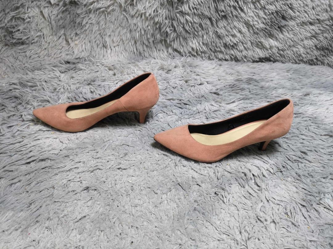 Peach Suede Leather Heels Women s Fashion Footwear Heels on Carousell