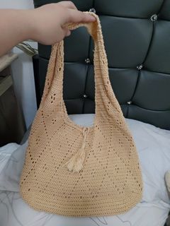 Peach Tassel Crochet Tote Bag