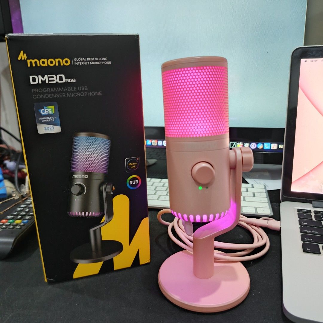 Pink Maono Dm30RGB Programmable USB Condenser Microphone (Category: Microphones) located in Marikina City. Submitted by aerasbeautyhouse (Listing ID 1309812879, Image 3). Description: Pink Maono Dm30RGB Programmable USB Condenser Microphone Used only twice for Voice overs. good as new with box very cute and nice sound.