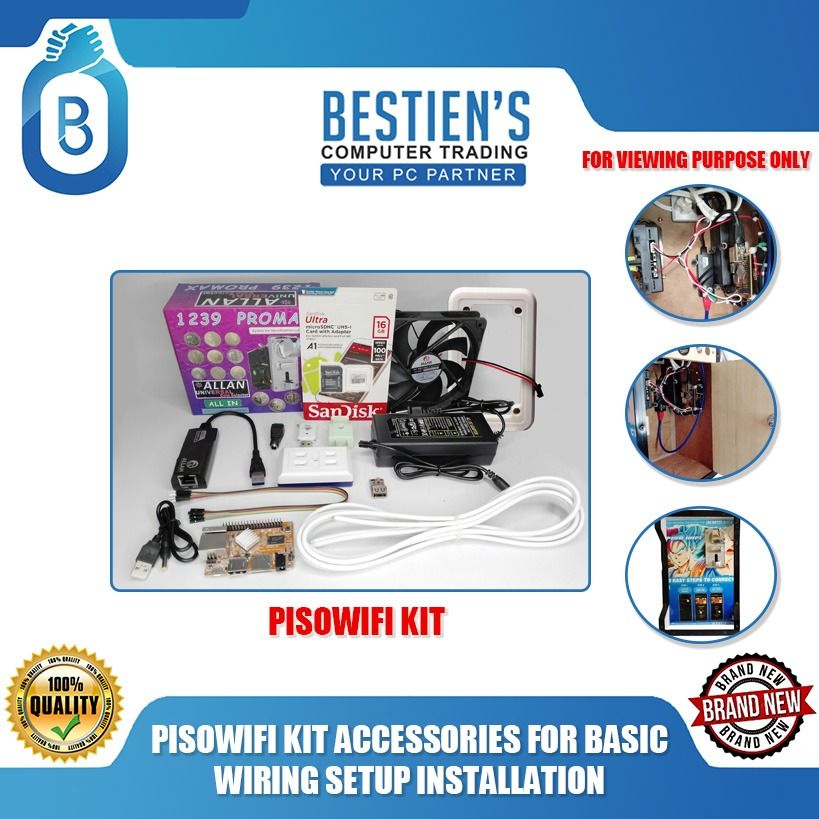 PISOWIFI KIT ACCESSORIES FOR BASIC WIRING SETUP INSTALLATION (Category: Office & Business Technology) located in Quezon City. Submitted by besteinpc (Listing ID 1309599535, Image 1). Description: PISOWIFI KIT ACCESSORIES FOR BASIC WIRING SETUP INSTALLATION FEATURES: Package Inclusion: 👉a.1pc Pisowifi Main board 👉b. 1pc USB 3.0 to LAN 👉c. 1pc 16g Micro SD card 👉d. 1pc AC/DC 5A 12v adapter 👉e. 1pc DC-DC Step-down converter 👉f. 1pc DC Female �