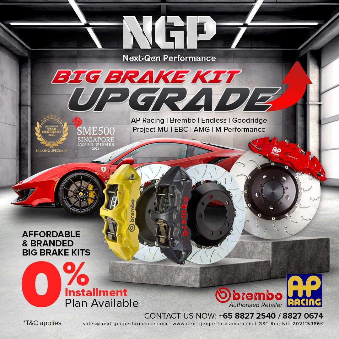 [PROMO]Brembo Genuine/AP-Racing Original Big Brake Kit Upgrade , 4 Pot , 6 Pot , Refurbished,Recon ,Brand New, F50 , F40 , 18Z , 19Z , 9N , AMG , M-Sport , Akebono , GTM6 , GTS6 , GTS4 , GTM4 , GT6 , GT4 , CP9660 , CP9200 , CP9040 , CP9540 , CP9560 (Category: Accessories) located in Singapore. Submitted by next-genperformance (Listing ID 1082607320, Image 1). Description: 🏆 NGP | SGCarMart Braking Specialist🏆 🎖 SME 500 Award Winner 2024🎖 💯 B