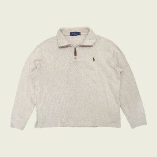 Ralph Lauren Quarter Zip Sweater (Cream Oat | Brown Logo)