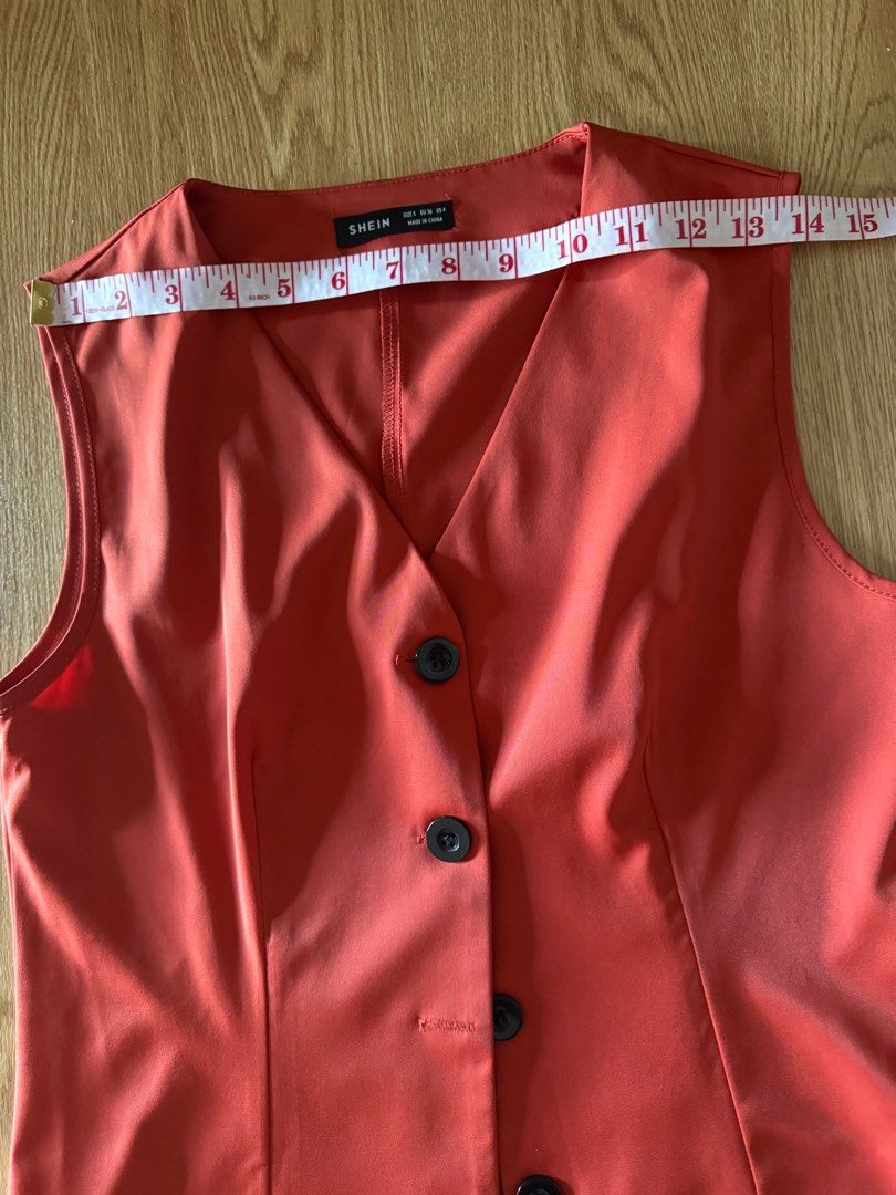 SHEIN Red Orange Vest & Pants Set (Category: Sets or Coordinates) located in Quezon City. Submitted by lian_closet (Listing ID 1309787545, Image 3). Description: Brand: SHEIN Item: Red orange vest & pants coordinates Size: S Measurements: See photos. Flaw/s: None *No when worn photo posted, see last photo *Last price posted already *Used twice & no longer available on Shein app MOP: GCash & BPI Delivery Method: Grab or LalaMove for same day deliv
