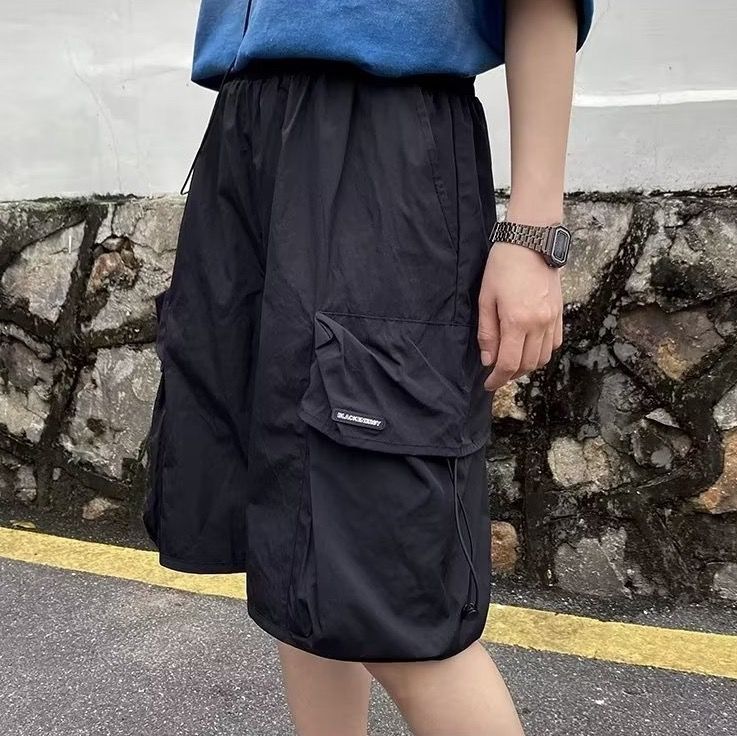 Streetwear || Black Cargo Shorts with Drawstring (Category: Shorts) located in Quezon City. Submitted by soapstore (Listing ID 1309787860, Image 2). Description: Garterized w/ Drawstring Waist: 24-26 in Length: 15 in GCash payment only DM for questions/details/close up photos.