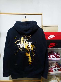 STUSSY GOLD PAINT HOODIE SIZE L ON TAG COMPLETE AUTHENTIC