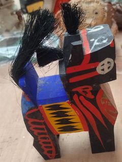 Wooden hand painted black horse- Miharu Koma
