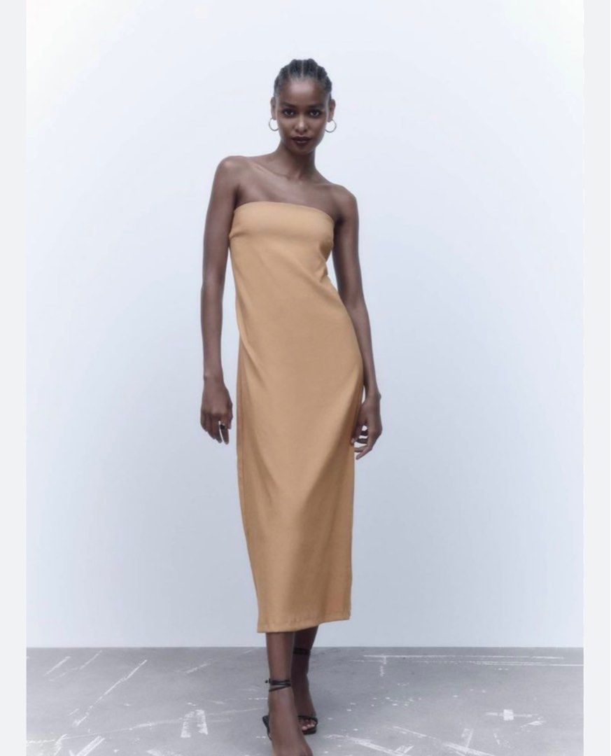 zara brown tube dress LEMAIRE long sleeve tube dress in viscose crepe main image 0