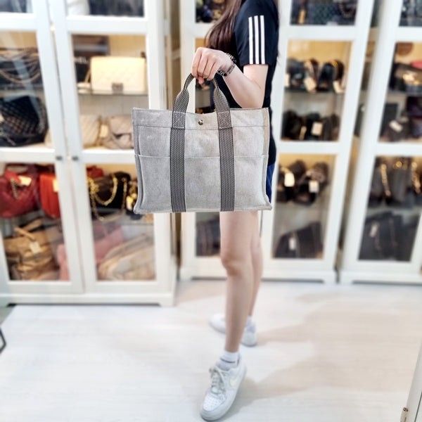 100 Authentic Hermes Fourre Tout GM Canvas Bag Phw Beige Black