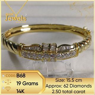 14K Gold Bangle with Real Natural Diamonds
