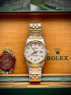 '98 Rolex Datejust 36 16233 White Diamond Dial YG/Steel