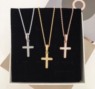 - PANDORA Necklace Cross Silver/ Rosegold and Goldshine-1600 Each