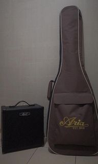 AriaProII STB-Series bass guitar and Cort CM20B bass amplifier