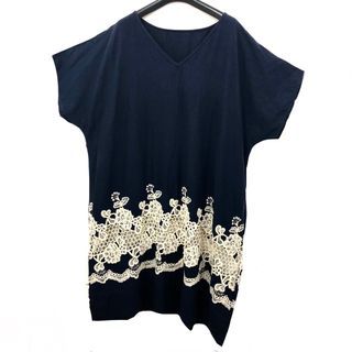 Artisans Linen Blend Kaftan Style Navy Blue Intricate Laced Embroidery Ultrawide Dress
