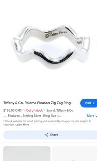 Authentic Tiffany & Co. 925 Silver Paloma Picasso Zigzag Ring size 9.5