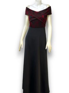 BELLE by PLINKY Wedding Entourage Ladies Dress Off Shoulder Maxi Formal Evening Gown Long Skirt Red and Black