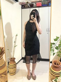 Black Formal Lace Bodycon Midi Dress