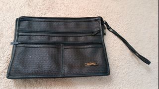 Black Leather wristlet pouch for men
