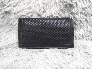 Black Snap Closure Woven Leather Clutch