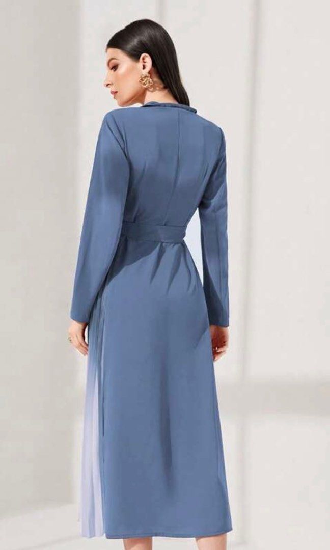 Blue Ombre Pleated Hem Belted Dress, Women's Fashion, Dresses & Sets,  Dresses on Carousell