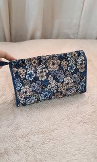 Blue tapestry make up purse with nylon lining semi water proof