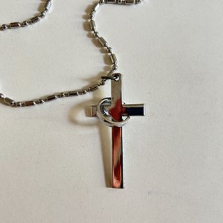 BRAND NEW SILVER CROSS and RING PENDANT NECKLACE UNISEX