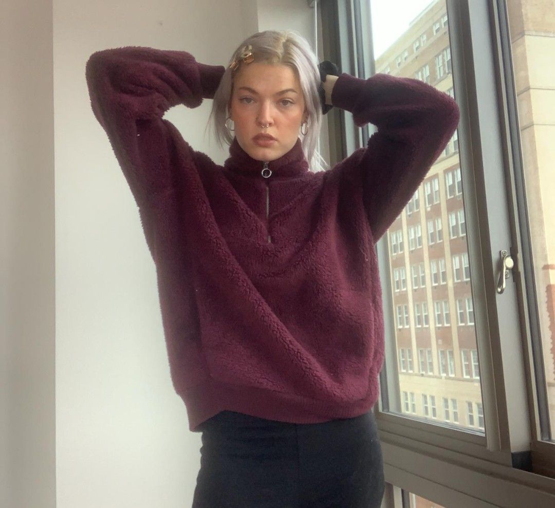 burgundy half zip sweater pullover jumper oversized collar Women s Fashion Tops Longsleeves on Carousell