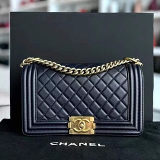 C H A N E L Caviar Boy Old Medium 25CM Quilted Calfskin Dark Blue Leboy GHW
Serial 23xxxxxx
Condition Like New 
Comes with Box Dustbag and Entrupy Cert Singapore onhand