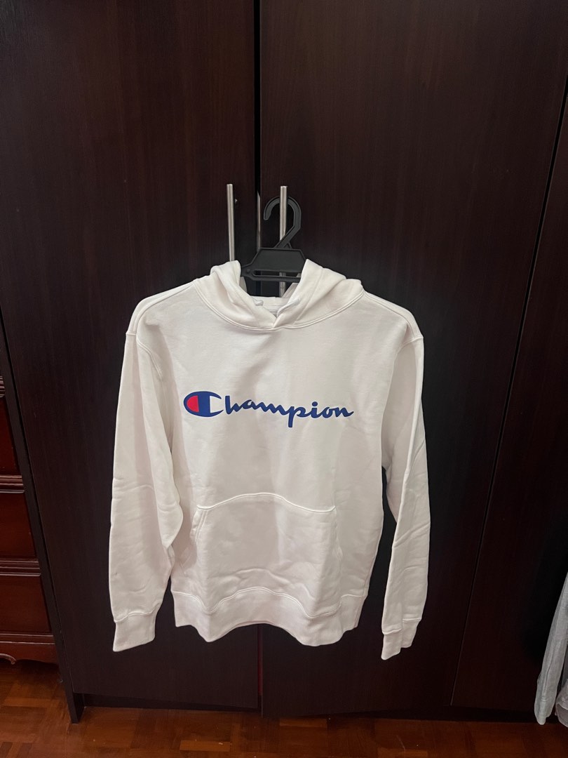 Champion white hoodie size M like new Men s Fashion Tops Sets Hoodies on Carousell