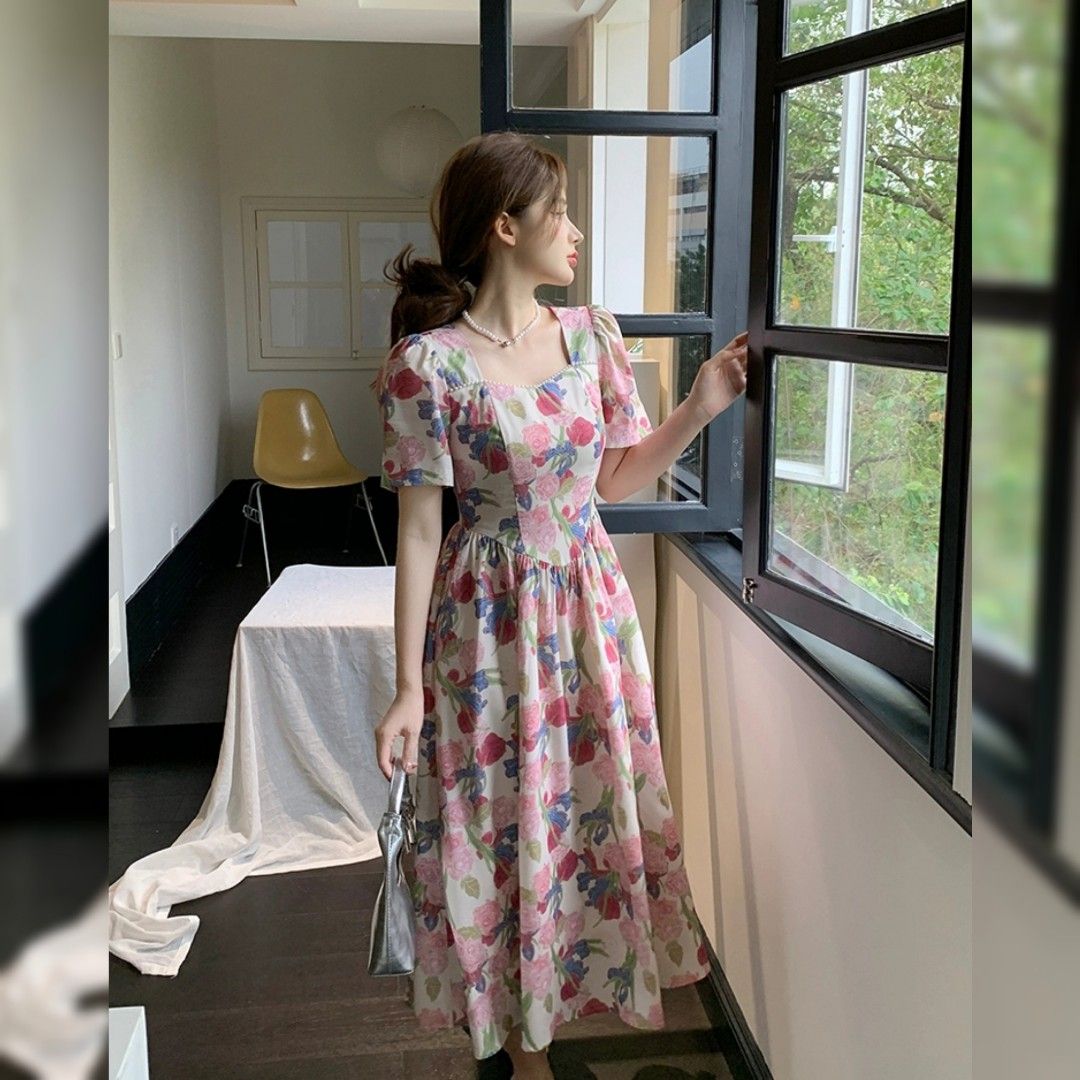 Floral dress korean style on sale