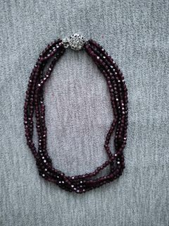 Garnet, dark garnet, choker, necklace, multi-layer, 14 inches