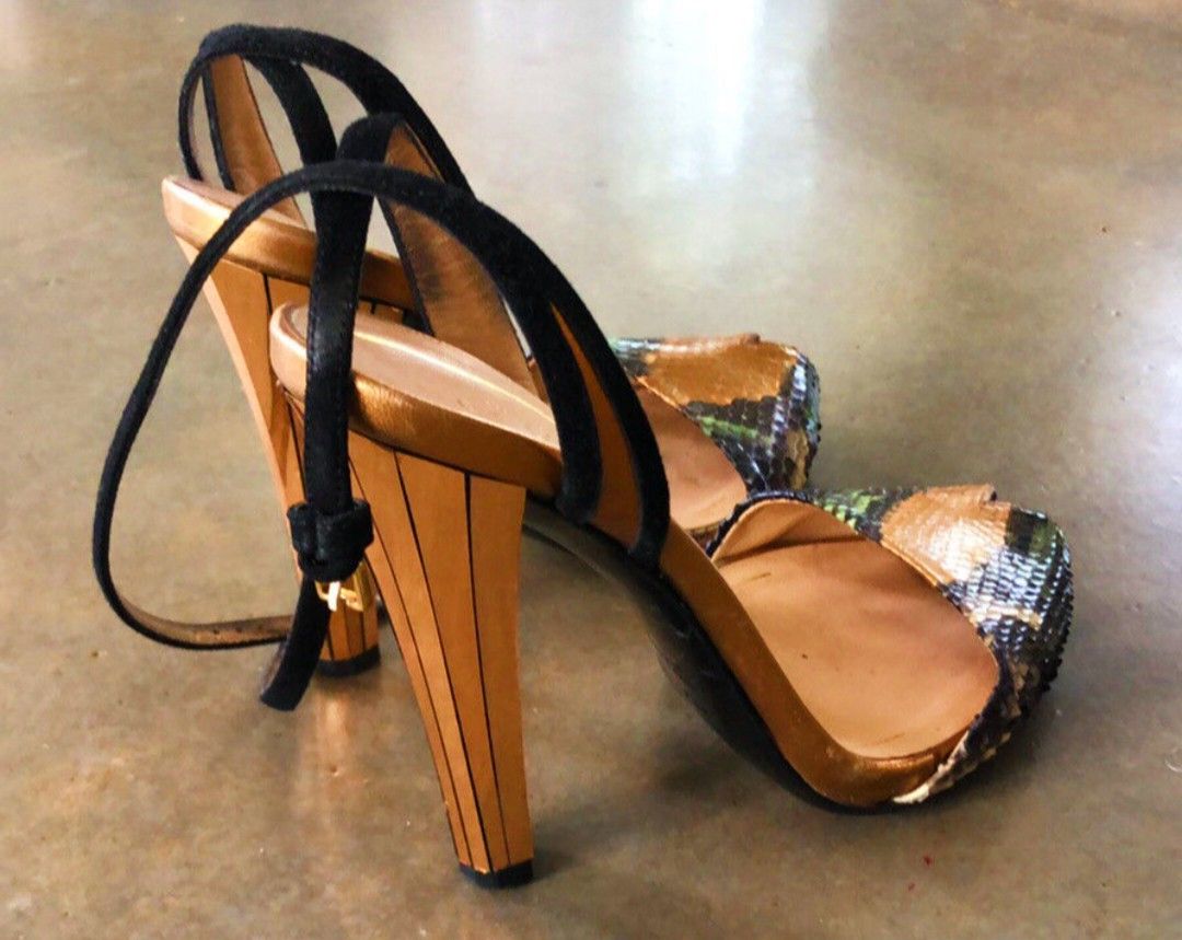Gucci Multicolor Python and Suede Ankle Strap Peep Toe Heels Women s Fashion Footwear Heels on Carousell