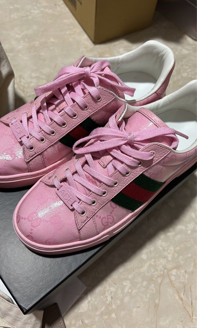 Pink gucci tennis shoes new arrivals