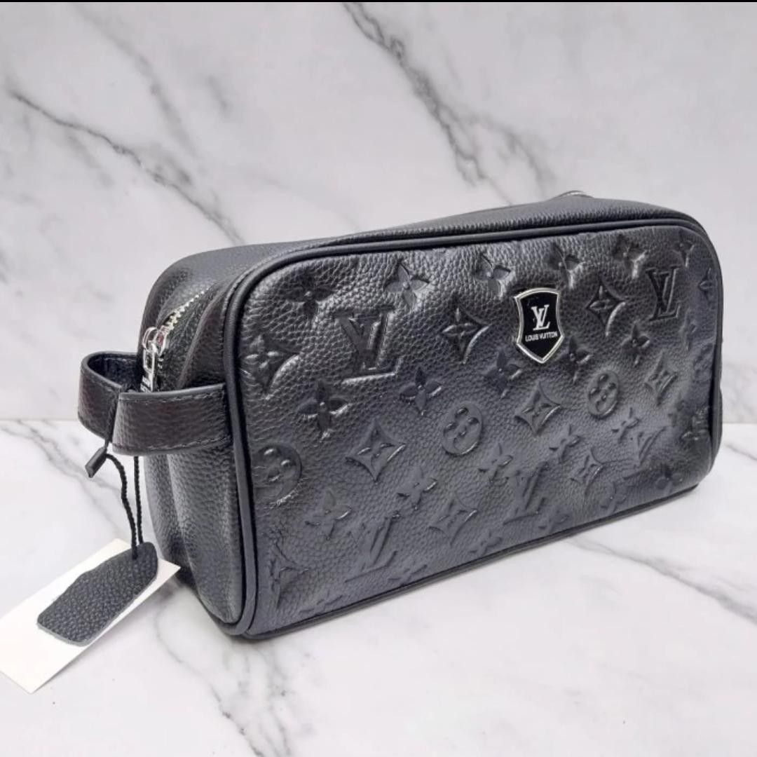 Handbag Pouch Clutch Black LV Emboss Monogram Leather New Model