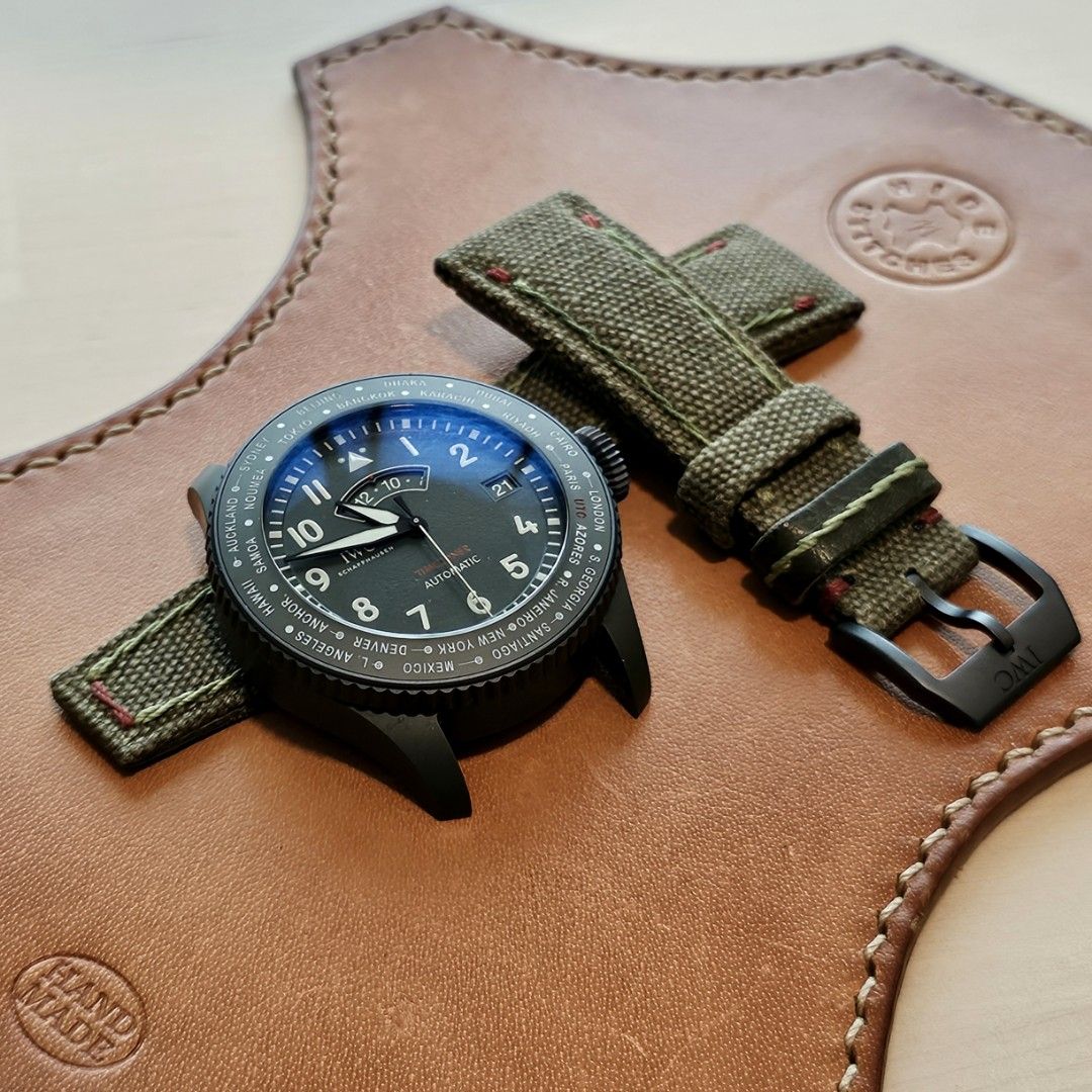 Custom Handmade Canvas Watch Strap for IWC Pilot Timezoner Top Gun Ceratanium