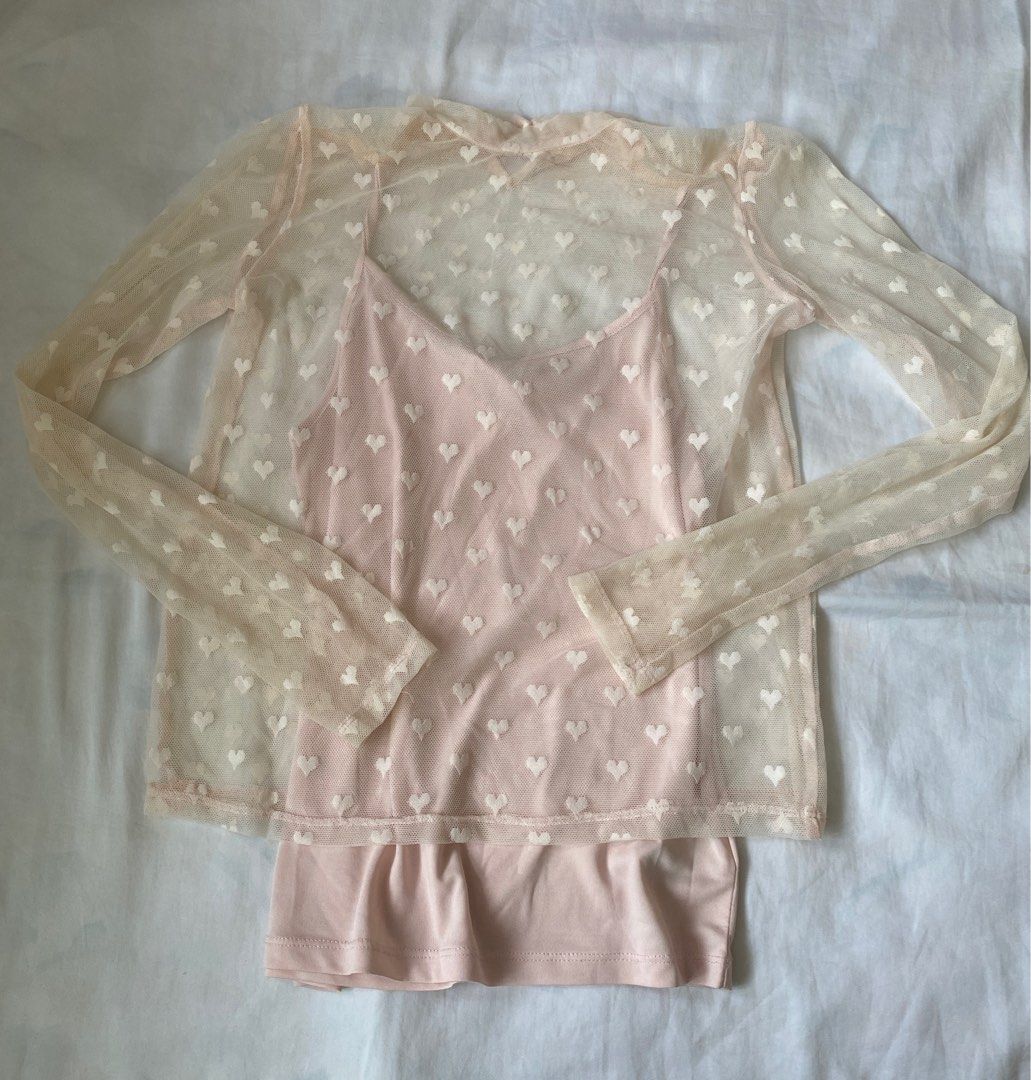 H&M Mesh heart longsleeve with inner (Category: Longsleeves) located in Manila. Submitted by jiustudio (Listing ID 1309962076, Image 1). Description: can fit XS-S.