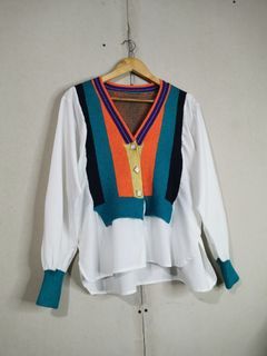 Korean fashion white Longssleve w/knitted blouse for women