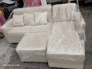 L shape sofa cream leather