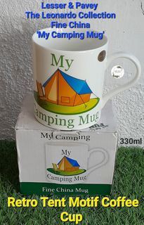 Lesser & Pavey The Leonardo Collection Fine China 'My Camping Mug' Retro Tent Motif Coffee Cup U.K Brandnew