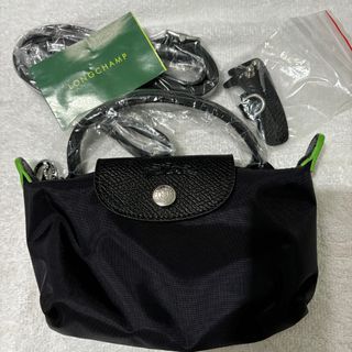 Longchamp Le Pliage Mini Bag Sling / Cross-body in All Black (Green Series)