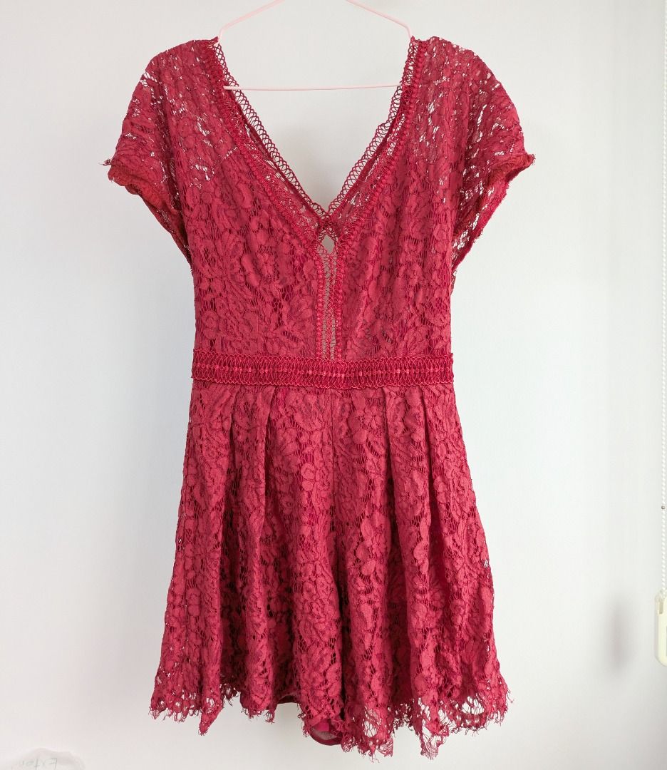 3 for 20 Maroon Dark Red Lace Romper Women s Fashion Dresses Sets Rompers on Carousell