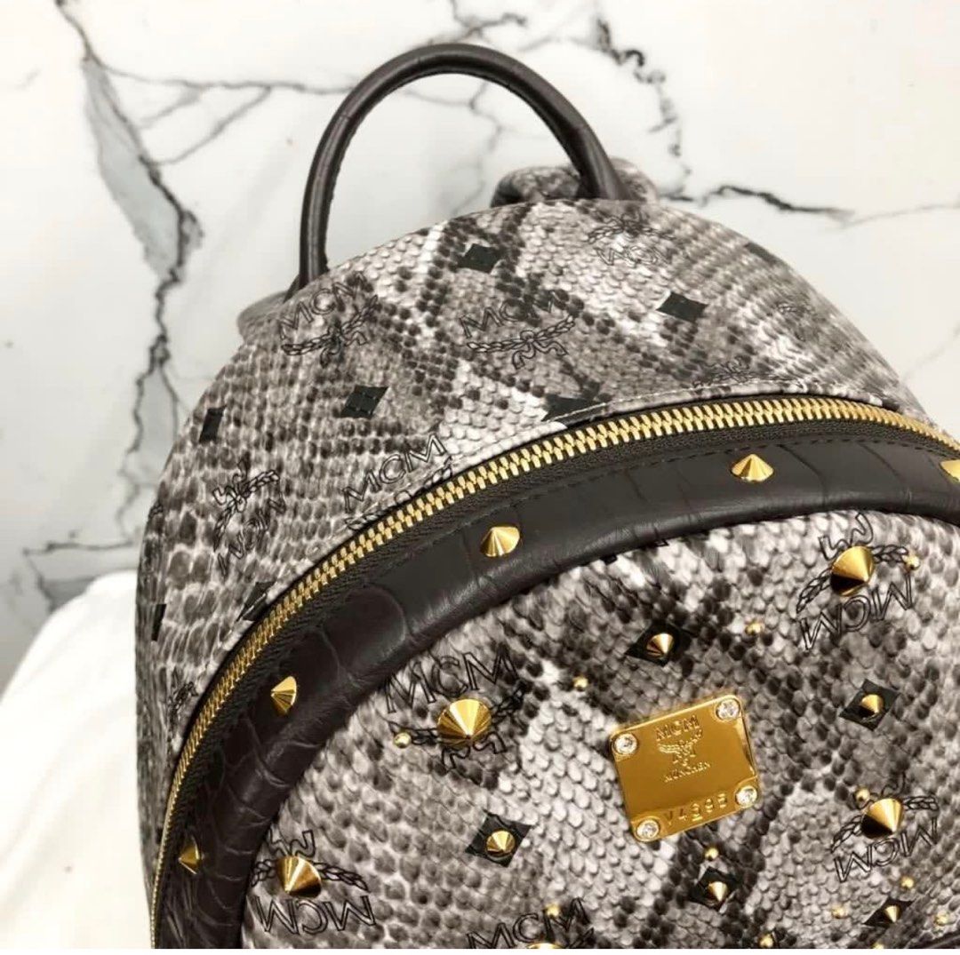 Brand New MCM Snakeskin Mediun Studded Backpack Black Multicolour