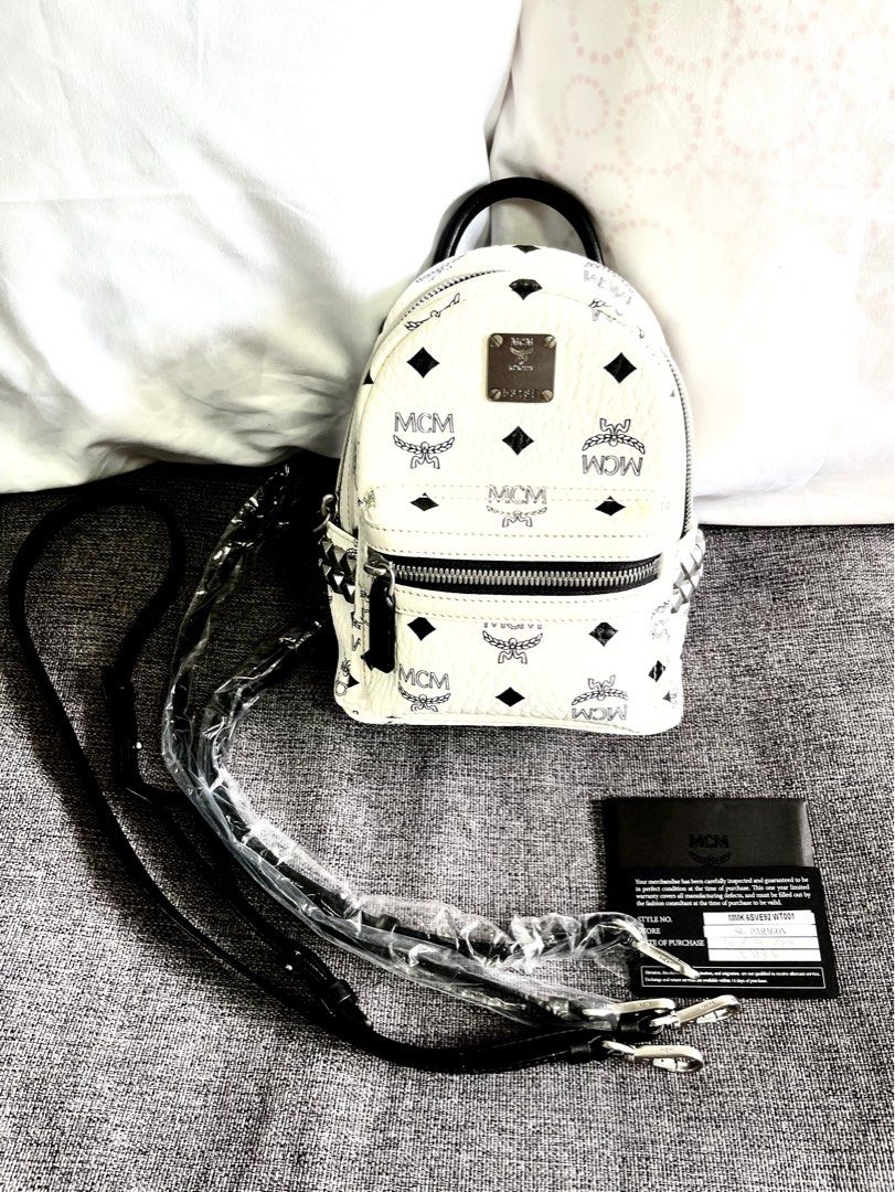 MCM STARK SIDE STUDS BEBE BOO BACKPACK IN WHITE VISETO Luxury Bags Wallets on Carousell
