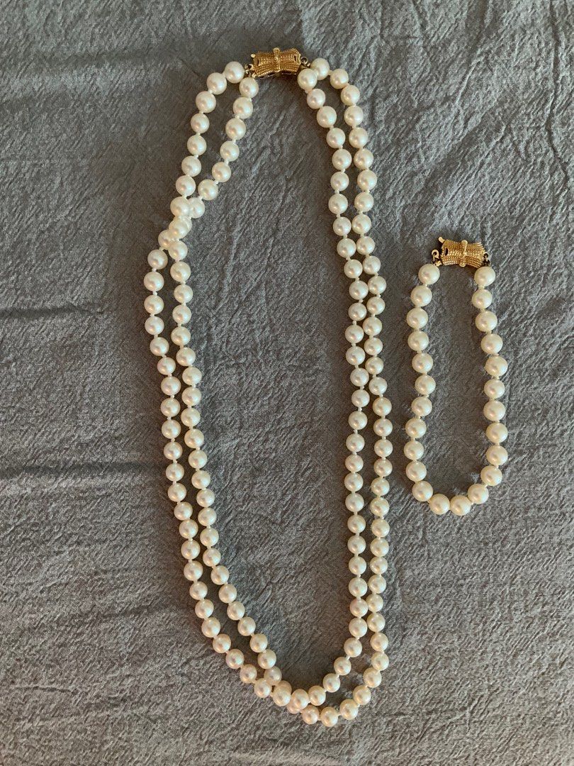 Mikimoto BLUE LAGOON Sea Magic double strand pearl necklace 14k gold Women s Fashion Jewelry Organisers Necklaces on Carousell