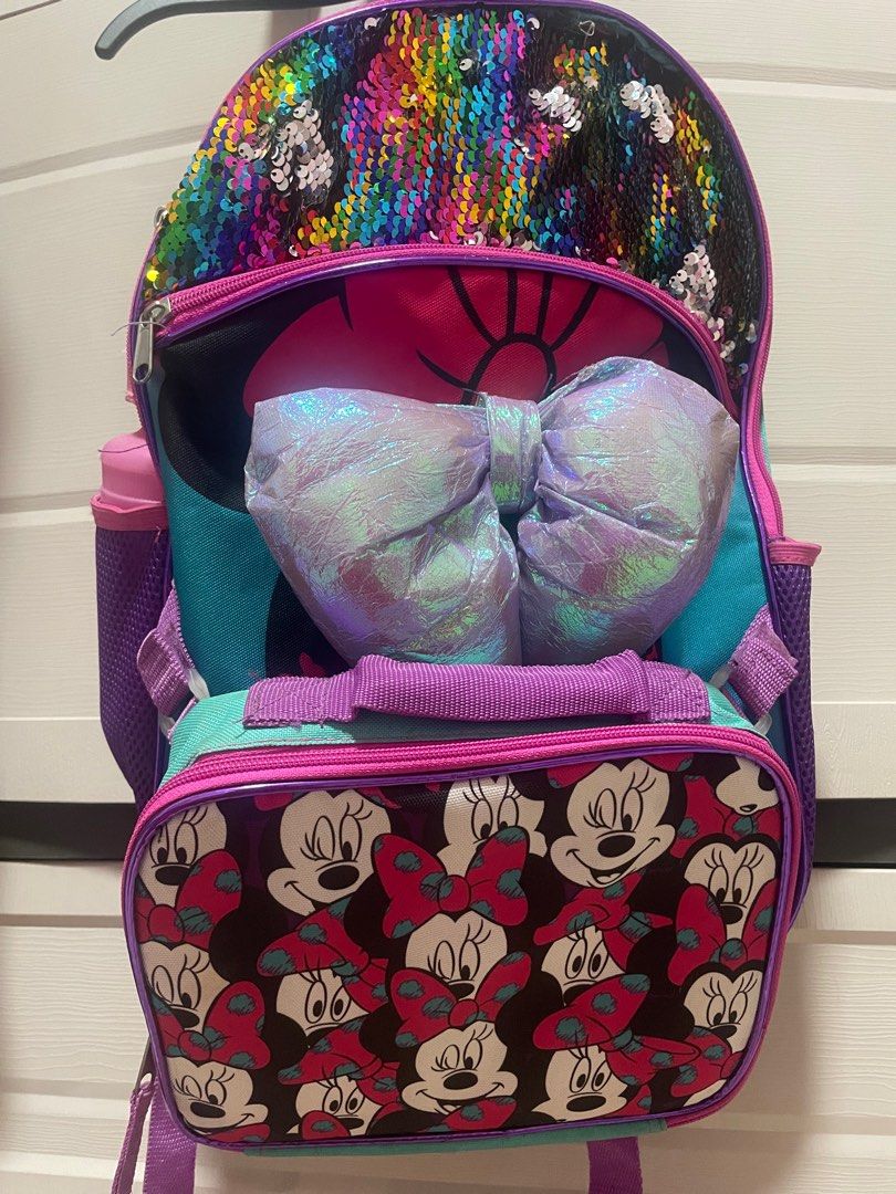 Minnie mouse school bag (Category: Diaper Bags & Wetbags) located in Cainta. Submitted by p3spreloved (Listing ID 1310016448, Image 1). Description: With removable lunch bag and pencil case Free unused water bottle too Payment via Gcash.