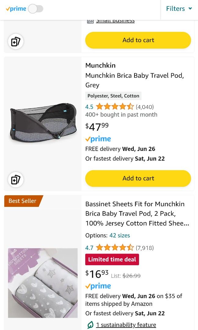 Munchkin Brica foldable travel bassinet 3 sheets